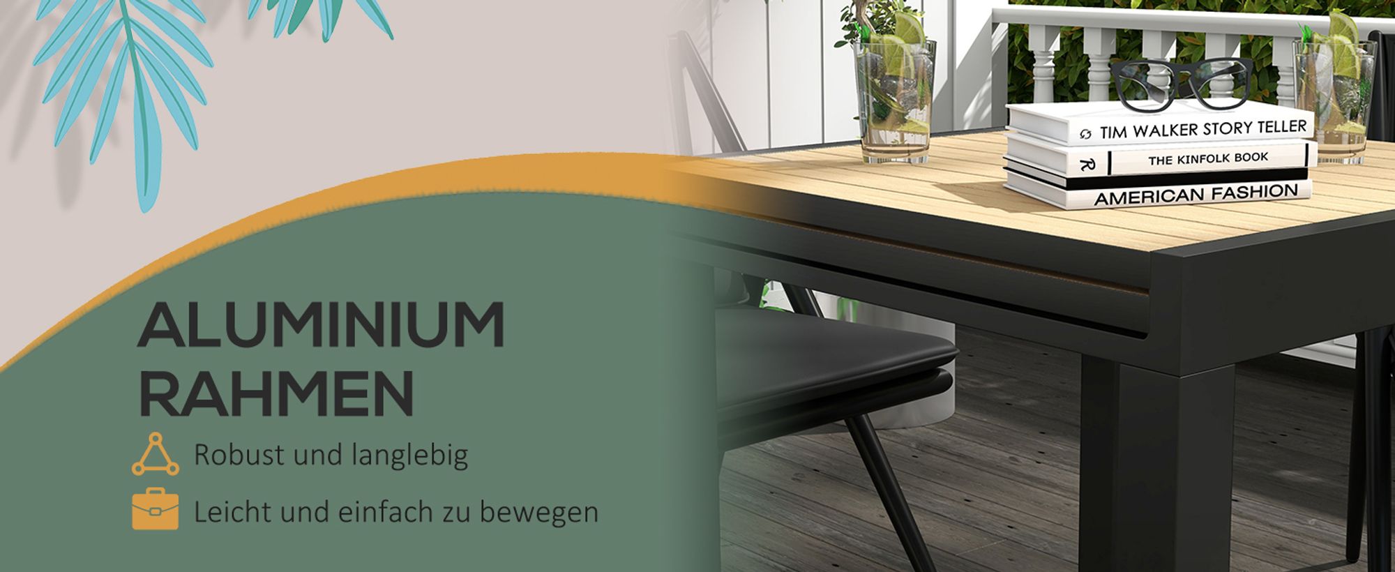 Outsunny Gartentisch Esstisch für 6 Personen Erweiterbarer Terrassentisch Gelb