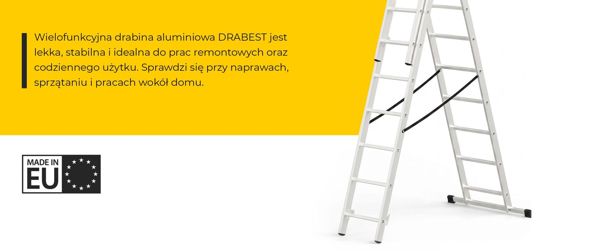 Drabest | Drabina Aluminiowa 3x9, Wielofunkcyjna Wysuwana Składana, Antypoślizgowe Szczeble, Stabilizator, Do 150 kg, Wysokość Robocza 5.47 m