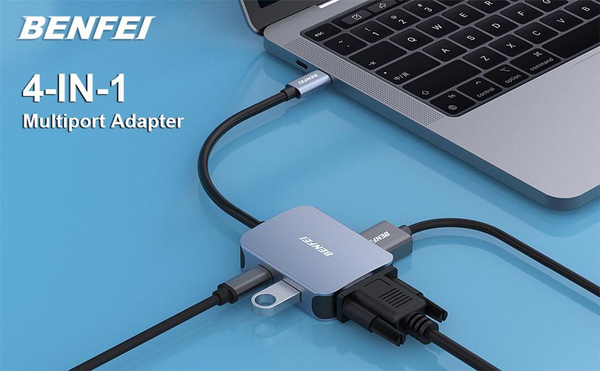 BENFEI Hubs USB C Hub 4in1 mit HDMI VGA USB 3.0 und 60W PD