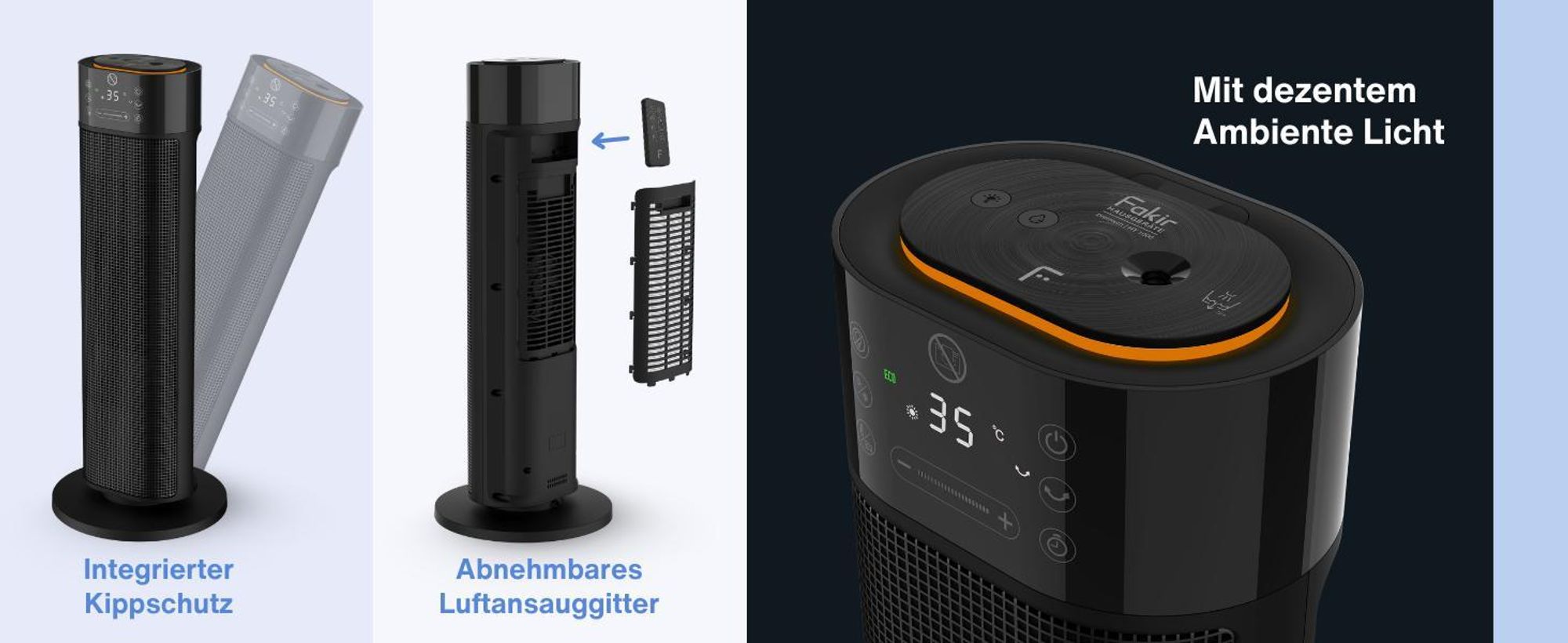 Fakir HT 1000 Heizlüfter mit Luftbefeuchter, energiesparend, leise, Oszillationsfunktion 80°, Timer, LED Touch Display, Überhitzungsschutz