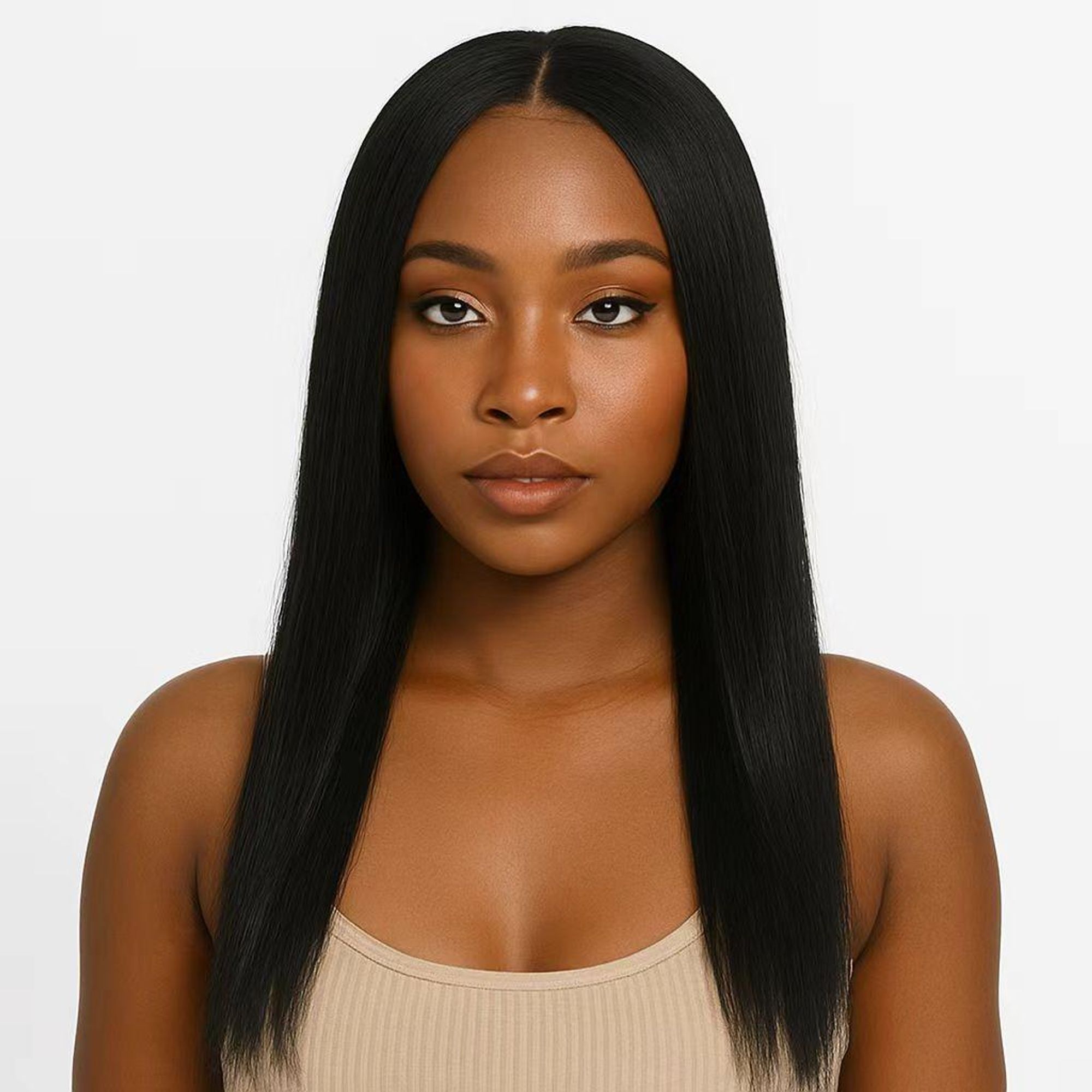 SassyGoods Perücke V-Part aus 100% Echtem Remy-Haar – Langhaar Damenperücke – Schwarze Perücke 1B – 55 cm Human Hair Wig
