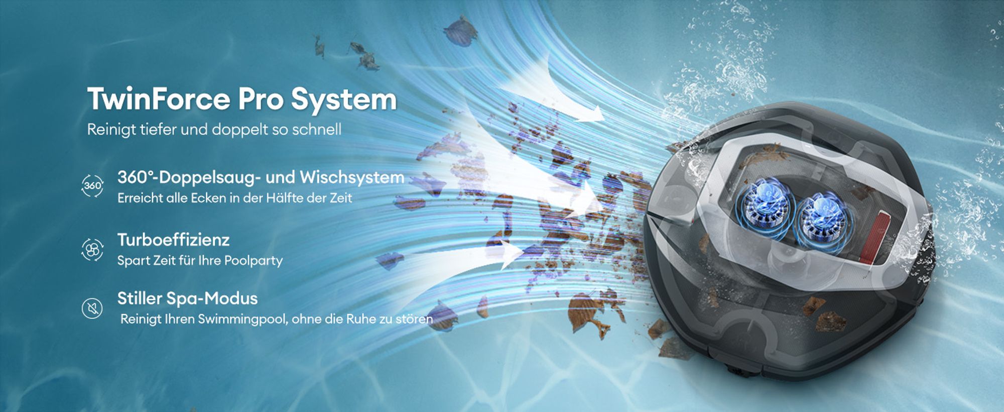 Ultenic Pooleco Poolroboter, Kabelloser Poolsauger Akku, 5200mAh, 90 Min, 2 Bürstenlose Motoren，Automatische Reinigung,2.5L Behälter,Selbstparker