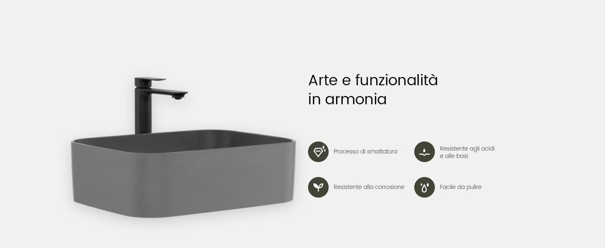 Lavabo da appoggio EMKE rettangolare 610 x 380 x 150 mm Grigio scuro opaco Lavabo in ceramica Senza foro per rubinetteria – Ideale per rubinetteria a parete e rubinetteria ad alzata