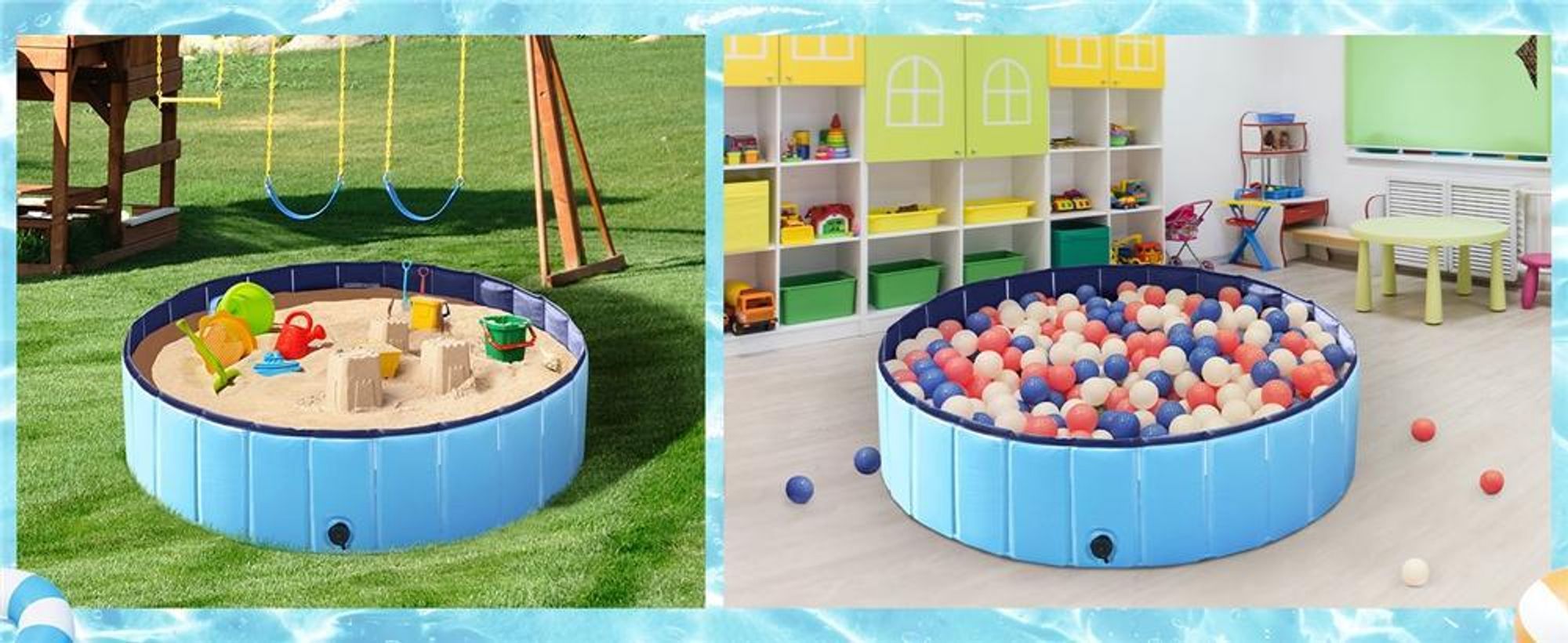 Yaheetech Faltbare Hundepool ⌀180 cm, Planschbecken für Hunde, mit Badebürste & 4 Flicken, Anti-Rutsch Hundebadewanne aus PVC, Blau