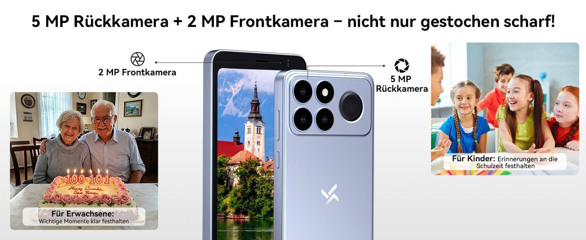 2026  NOTE 10 Ohne Vertrag 5" handy mit Panda Glas Display kratzfest, 12+32GB, Augenschutz, 2900mAh, Face ID, Bluetooth, Für Senioren und Kinder