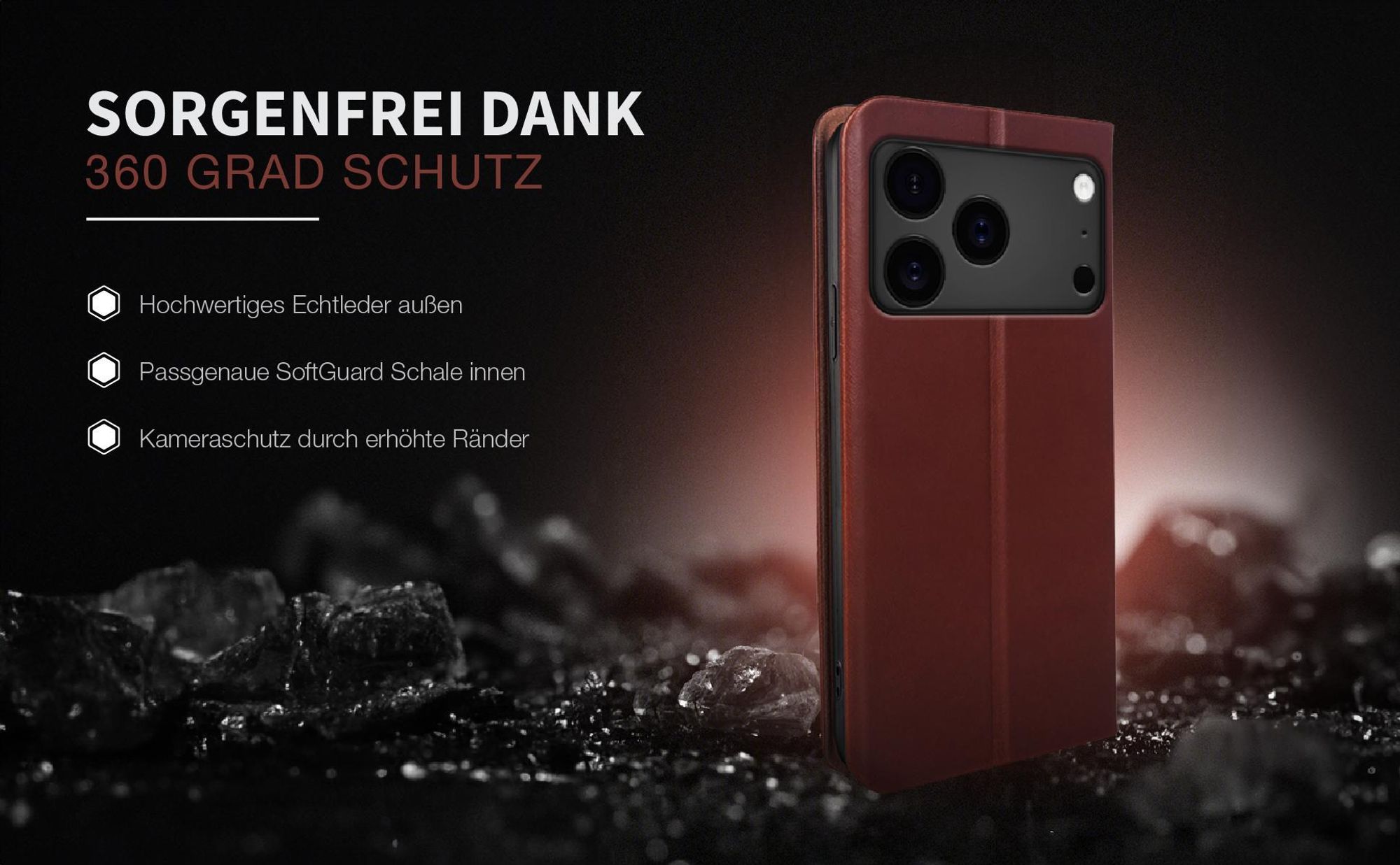 Leder Smartphonehülle für das Apple iPhone 18 Pro Max mit Rundum Schutz