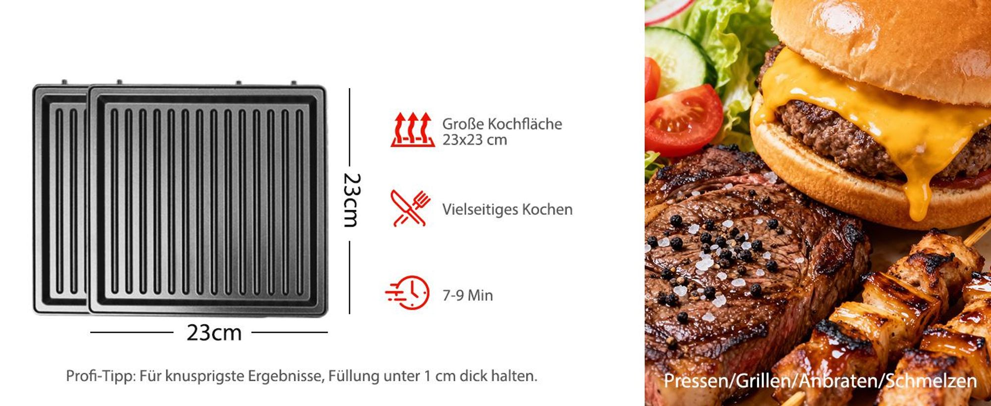 Taylor Swoden 3-in-1-Sandwichmaker, Waffeleisen Backblech für 4 Sandwiches, 180° Wendung, BPA-frei 1200W Schnelles Garen, Einfache Verwendung