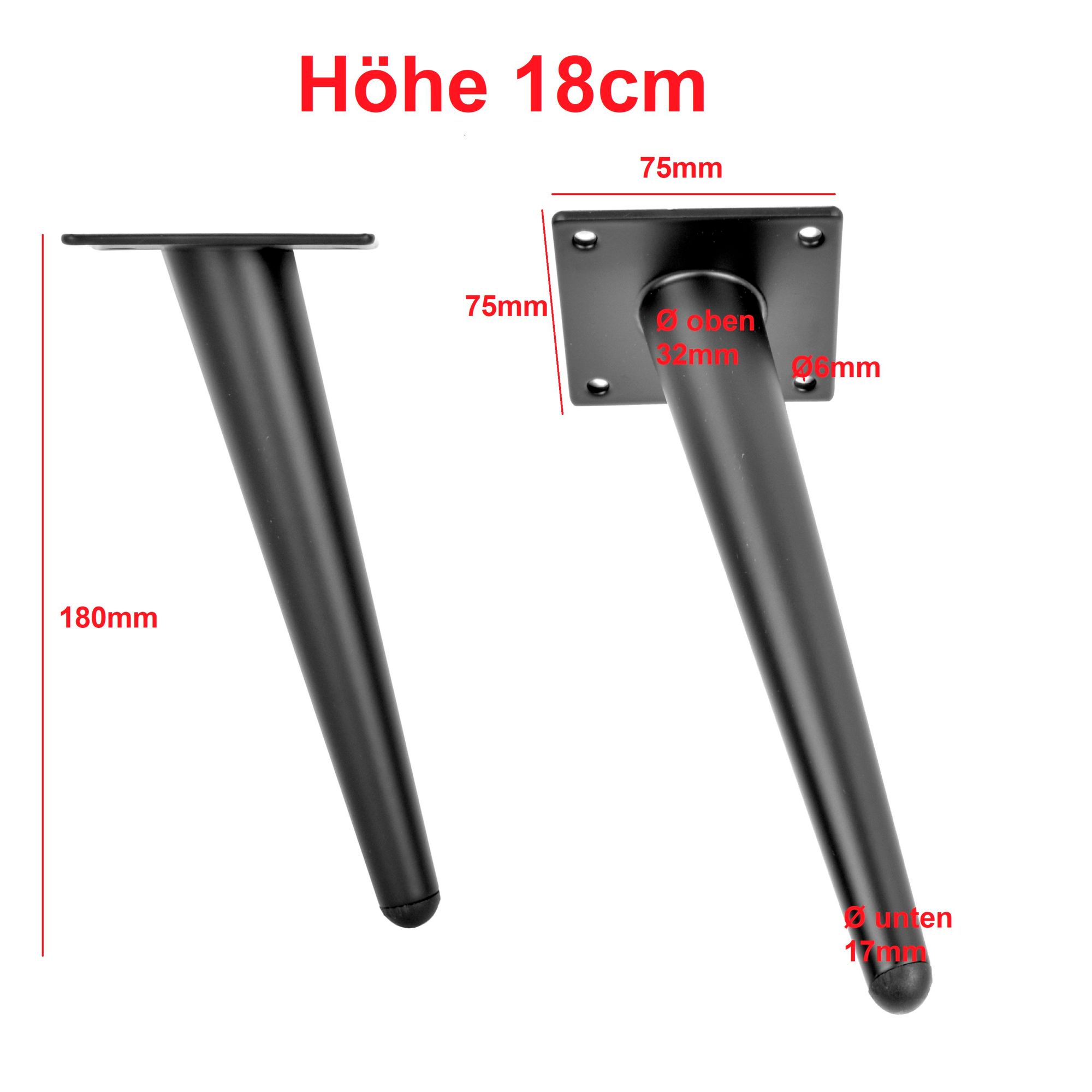 4er Set Möbelfüße Schräg 18 cm Schwarz Matt – Stabile Sideboardbeine geneigt – Design Stahlfüße schwarz