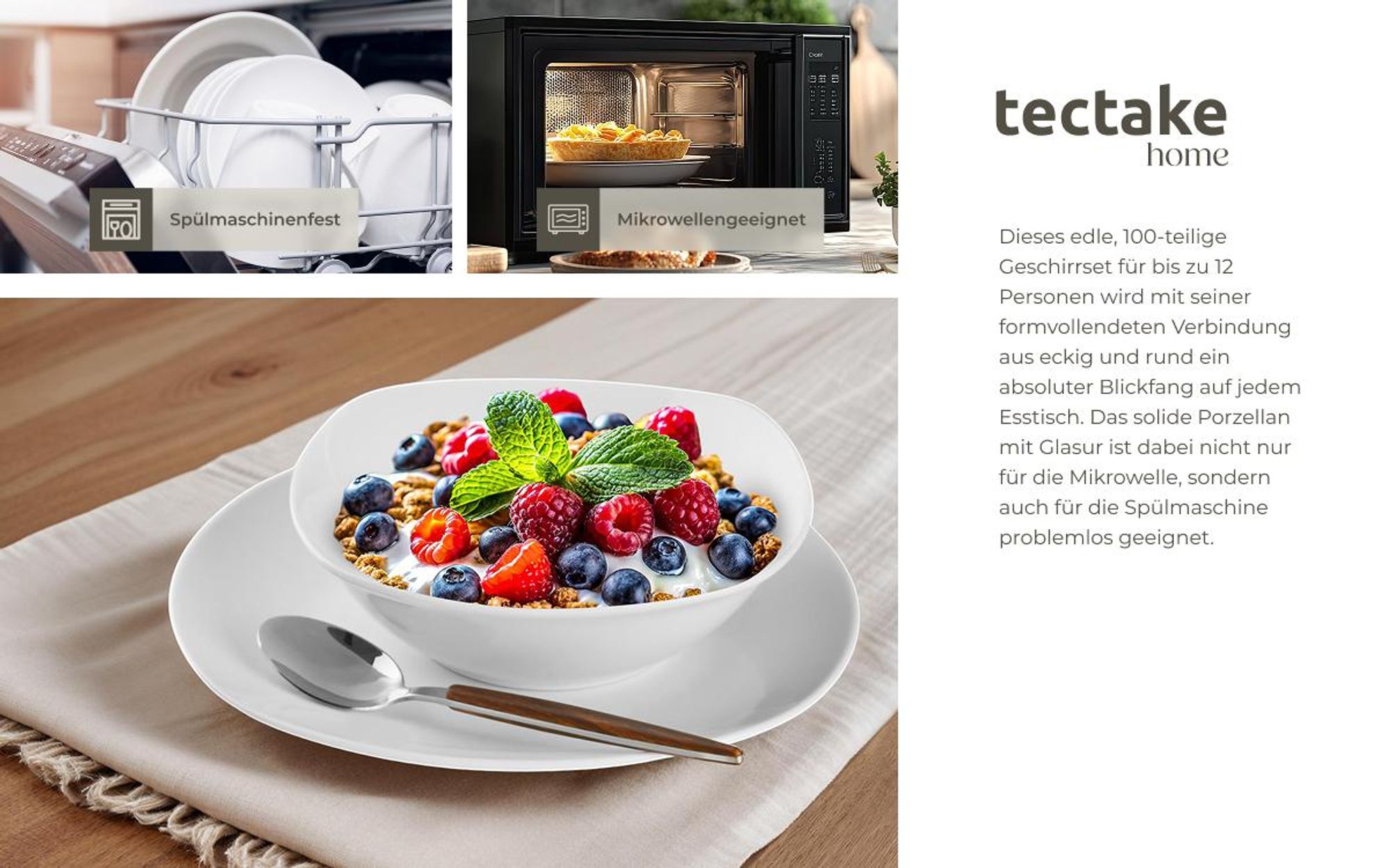 tectake® Kombiservice Salerno für 12 Personen ineinander stapelbar