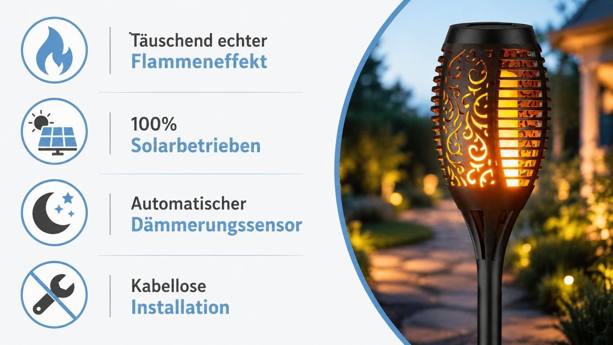 MasterLED Solar Gartenfackel 51cm Flammen-Effekt IP44 Schwarz LED Solarleuchte