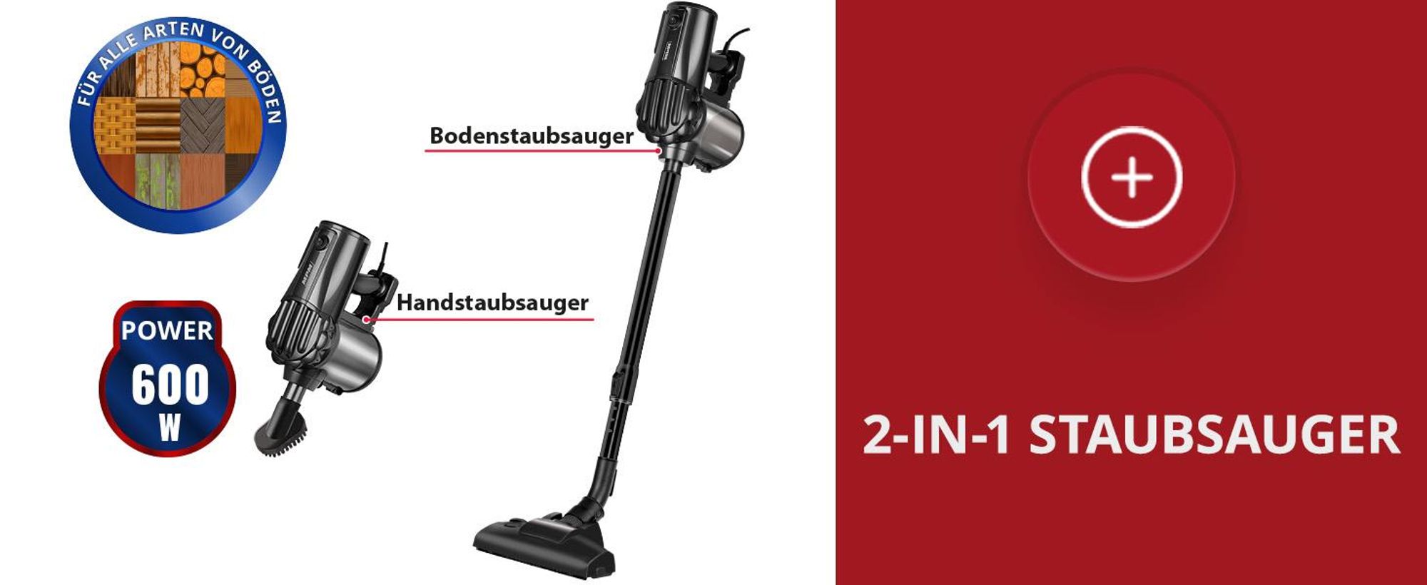 Vertikaler, leistungsstarker Staubsauger mit Kabel MPM MOD-74