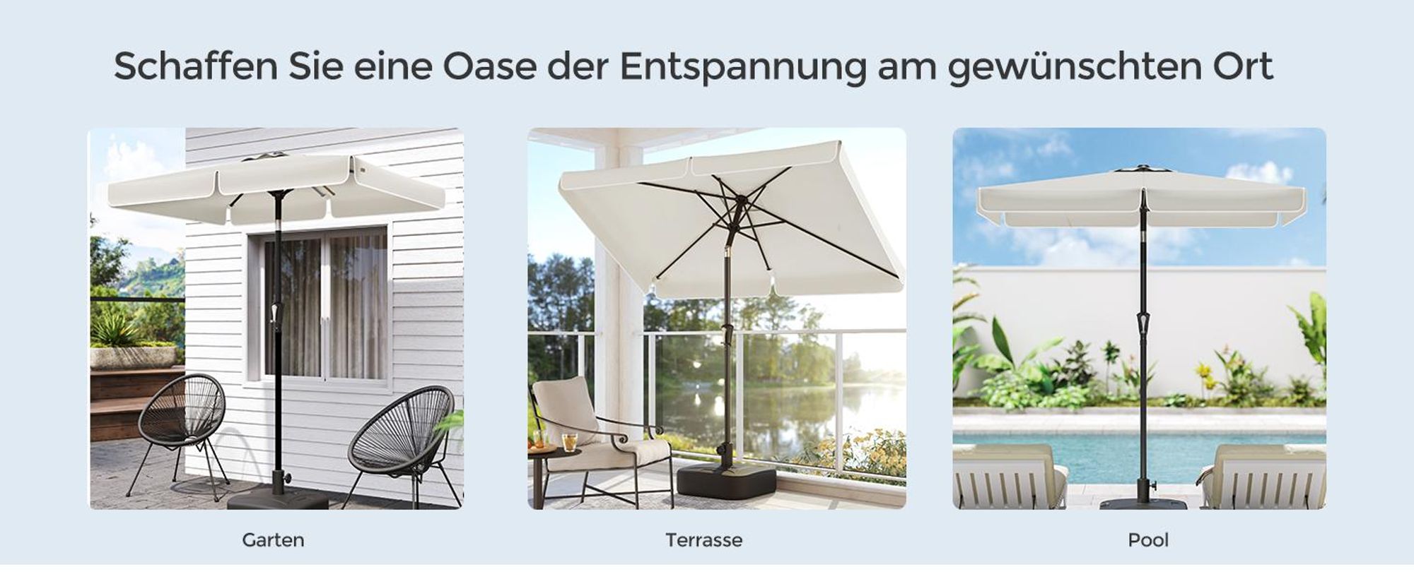 SONGMICS Sonnenschirm 300 x 200 cm, Sonnenschutz UPF 50+
