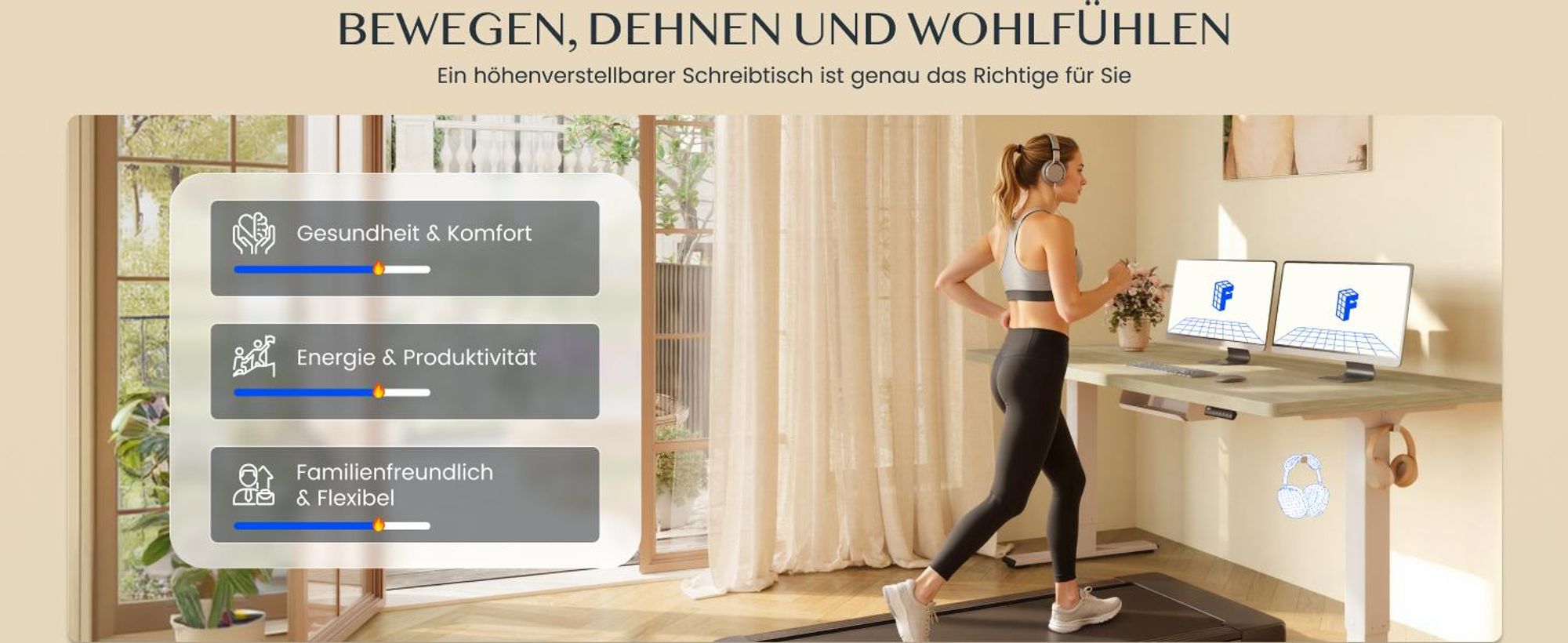 FLEXISPOT E1 Pro Elektrisch Höhenverstellbarer Schreibtisch EU, 120x80cm 25MM EINTEILIGE TISCHPLATTE Doppelmotor 120KG Tragkraft Natur-Eiche Optik