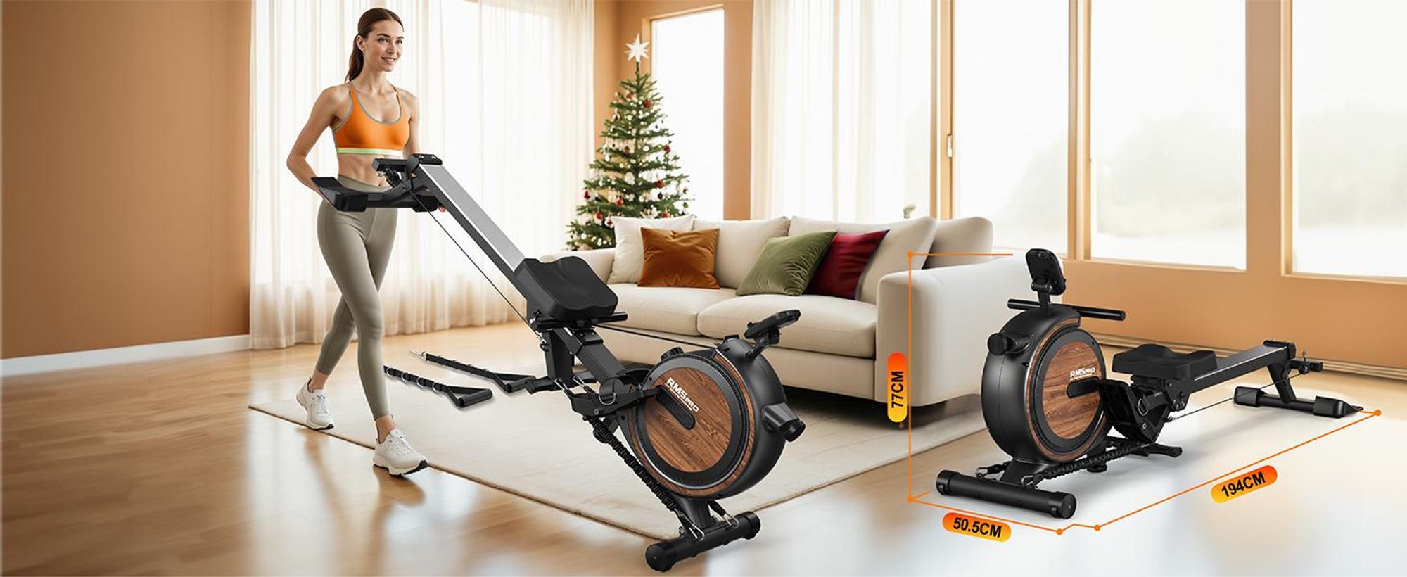 VOWVIT Heim-Rudergerät magnetischer Widerstand, Bluetooth, Tablet-Halterung, bis 160 kg