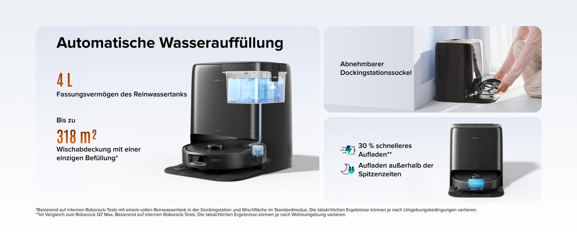 roborock Qrevo 2 Pro Set Saugroboter, 25.000 Pa Saugkraft, Anti-Tangle-System, 75°C Heißwasser-Moppwäsche, FlexiArm-Kantenwischsystem, Schwarz