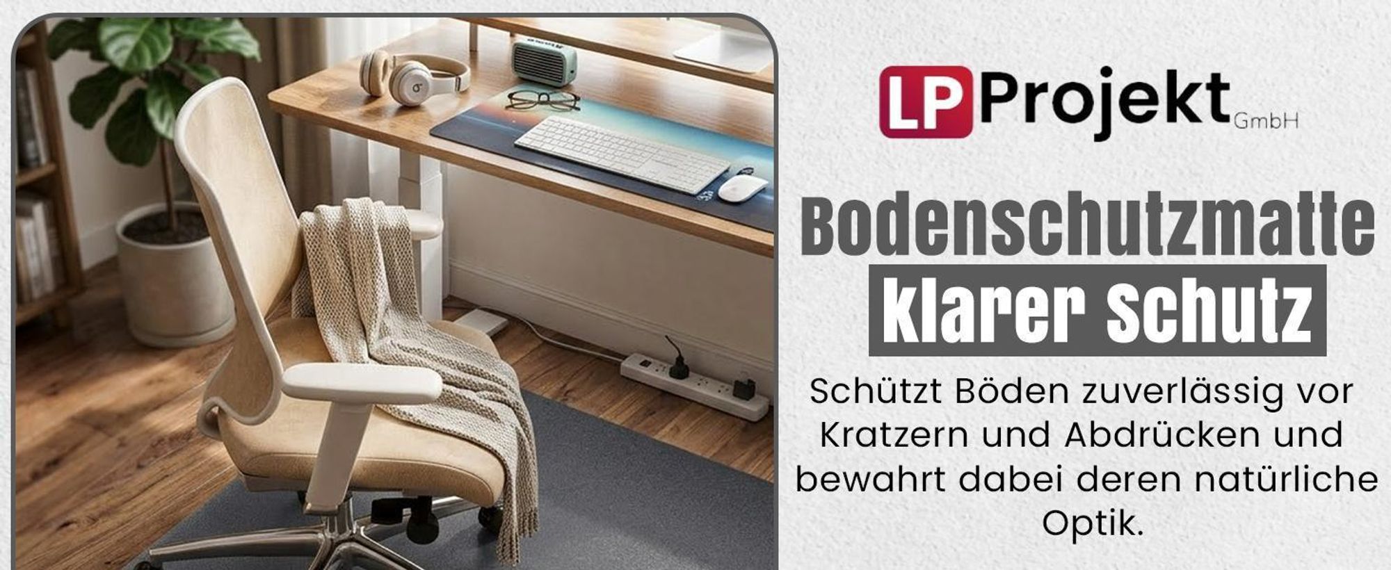 LP Projekt Bodenschutzmatte transparent 90x120cm- Schreibtischstuhl Unterlage - rutschfest - Schutzmatte Bürostuhl - Stuhlunterlage