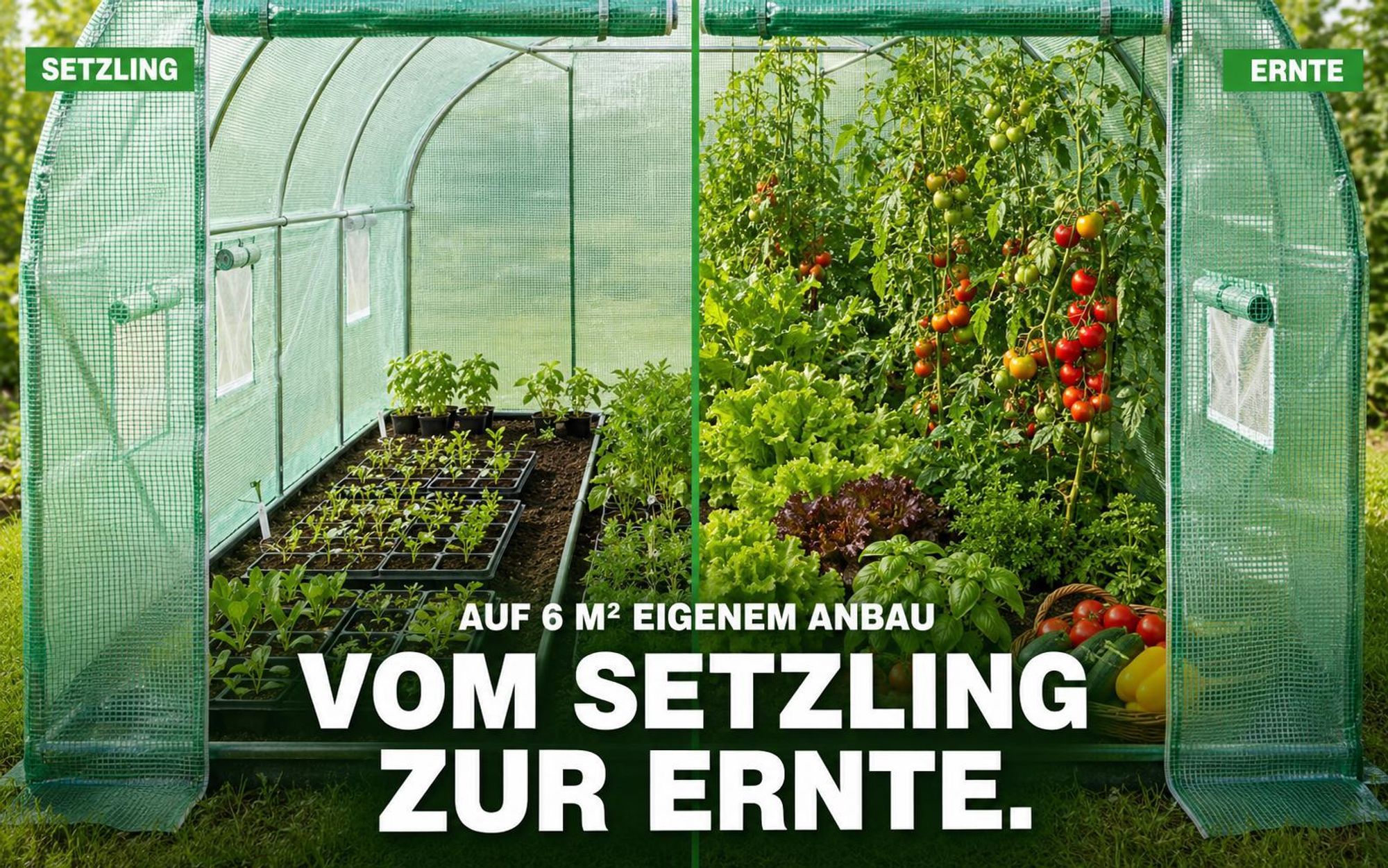 Folien Gewächshaus TOM GH-600 | 6 m² 200×200×300 cm (B×H×T) | 140g/m² | Gitterschutzfolie | Wasserfest | UV-Beständig Erdanker