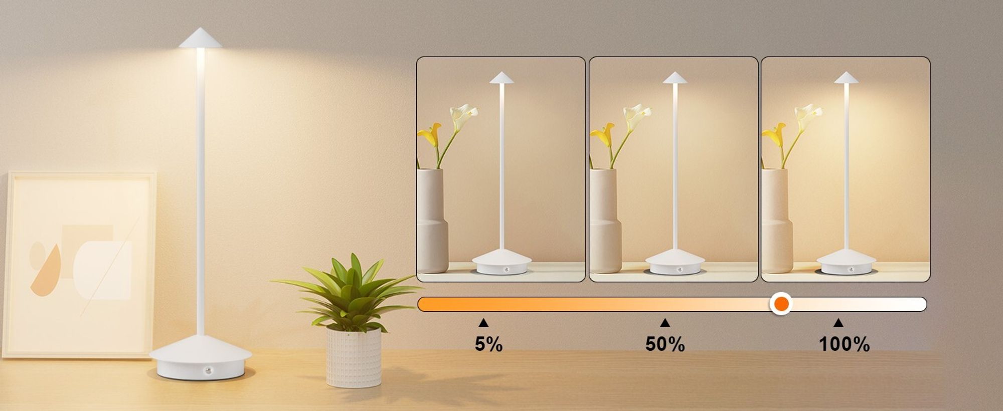 LED Nachttischlampe Kabellose Dimmbare LED Tischleuchte Tischlampe,Stufenloses Dimmen in drei Farben,Tragbare USB Aufladbar kabellose lampe,Weiß