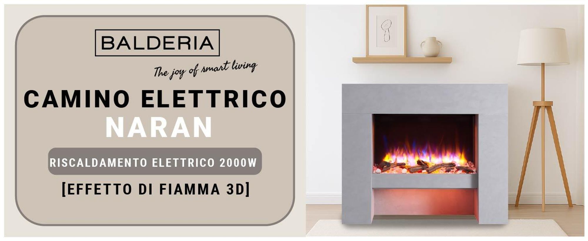Caminetto elettrico BALDERIA Naran - Caminetto a libera installazione - Colore grigio cemento
