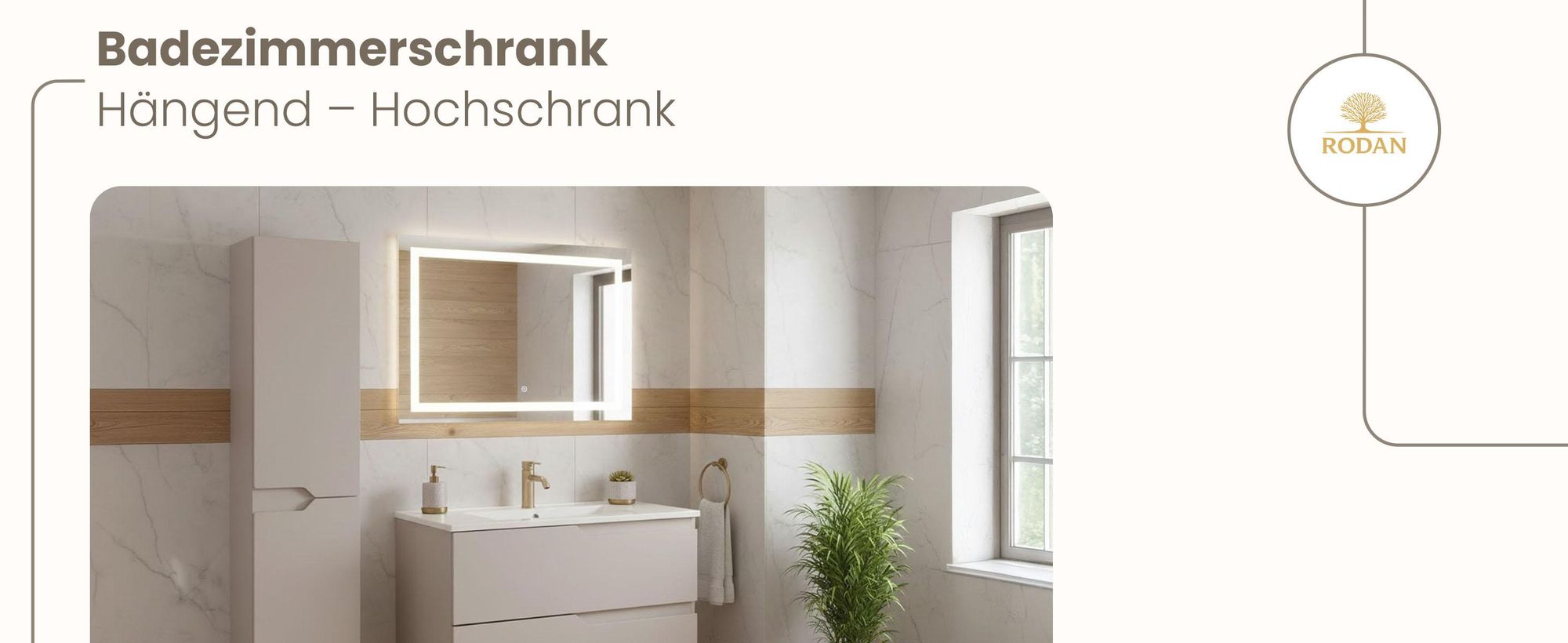 RODAN | Badezimmer Hochschrank - Beige - 136 cm - MODERN - Badschrank Schmal - Hängend - MDF Fronten