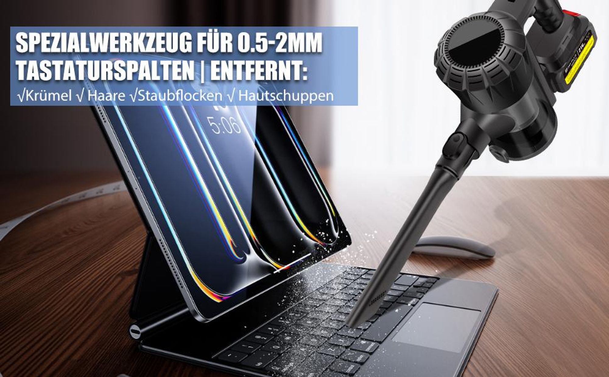 Akku Staubsauger, 360W 30000Pa Staubsauger Kabellos, Stielstaubsauger, 3-in-1 Handstaubsauger, Autostaubsauger
