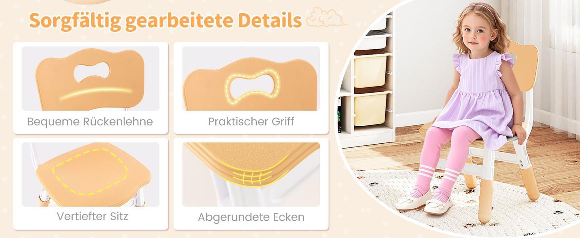 GOPLUS Kindertisch Set mit 4 Stühlen, Schreibtisch höhenverstellbar mit Graffiti-Tischfläche 120x60cm, Kindertischgruppe ab 18 Monate