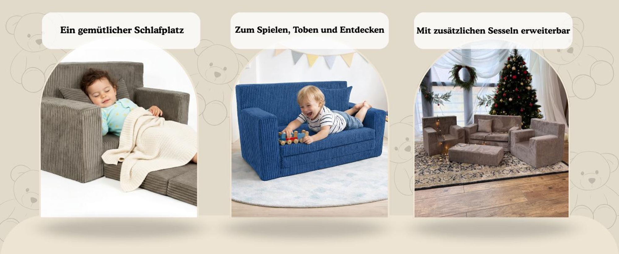 Kindersofa aus Schaumstoff Rosalia Stilvoller Komfort für das Kinderzimmer Ausklappbar Kindermöbel Polstersofa Beige