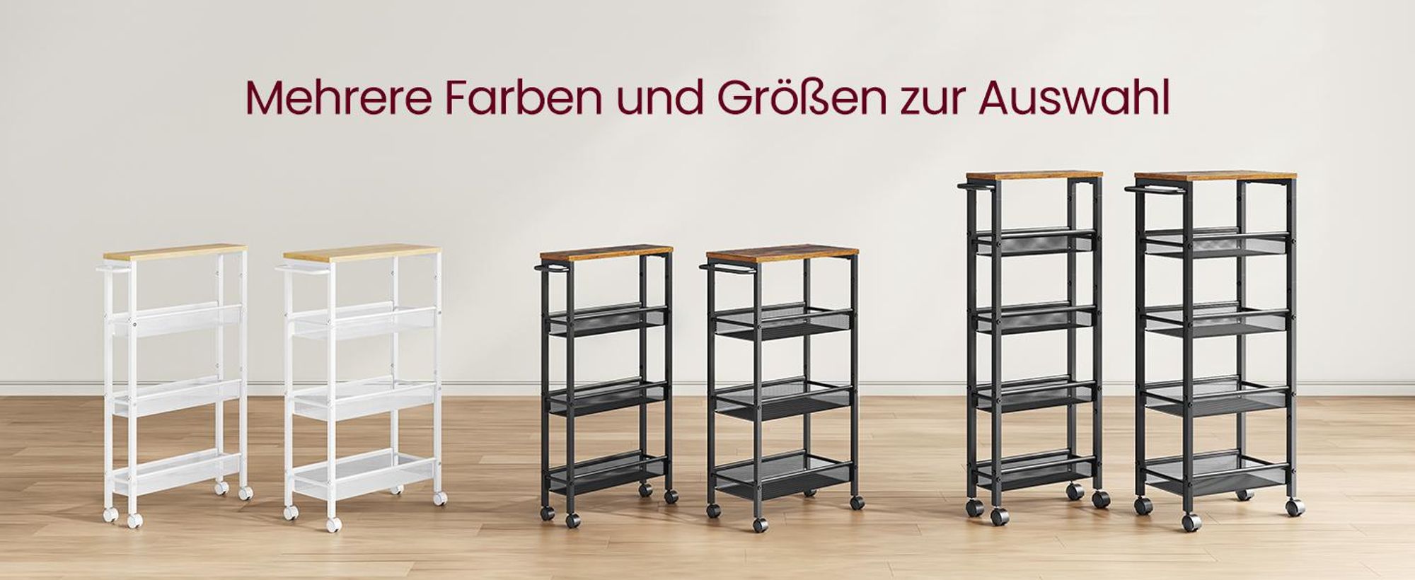 VASAGLE Rollwagen, Nischenregal auf Rollen, mit 5 Ebenen, für kleine Räume, 13cm Tiefe, Schwarz