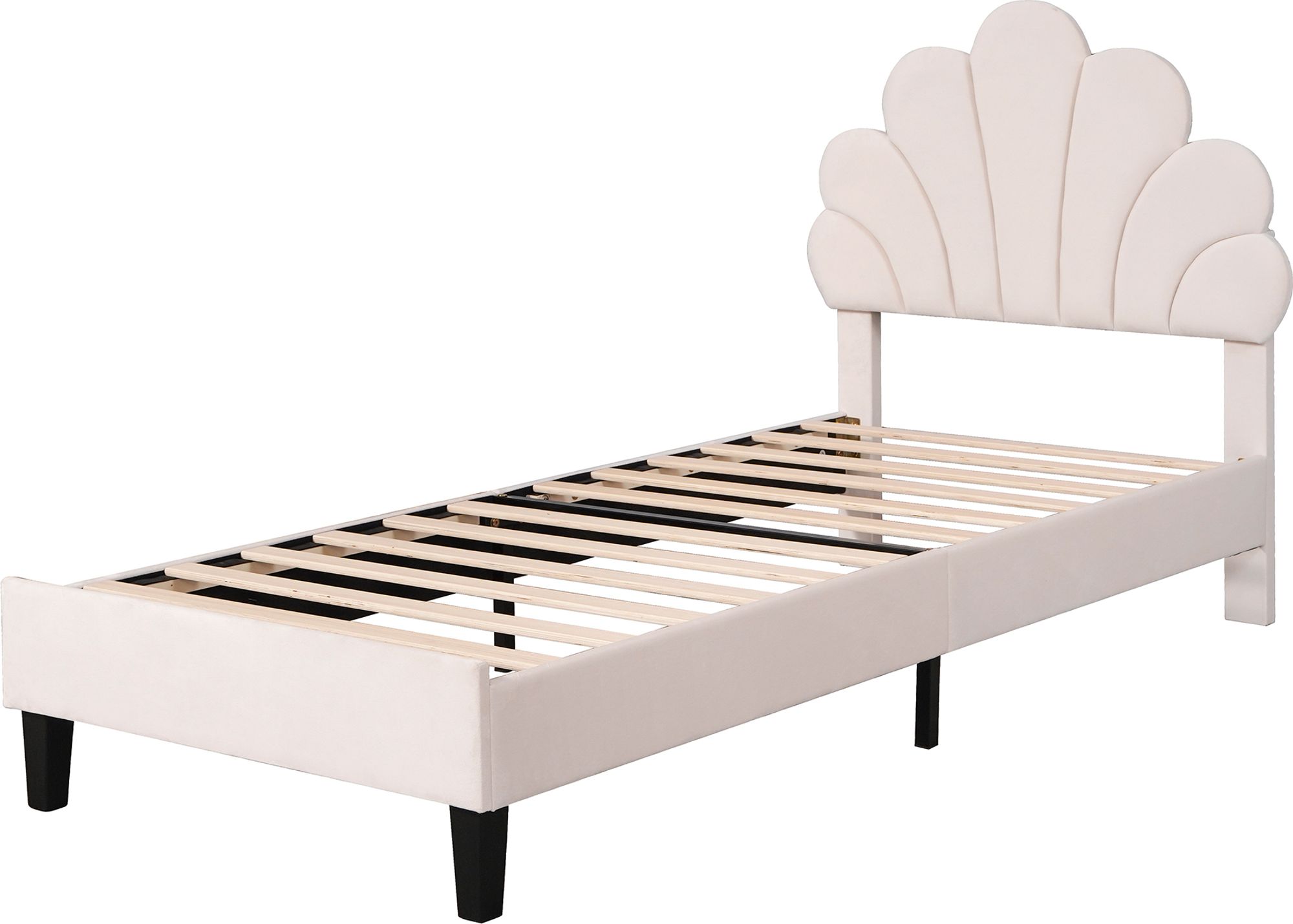 Flieks Polsterbett 90x200cm Samt mit Blumenform-Kopfteil und Lattenrost Einzelbett Kinderbett für Damen Kinder Jugend