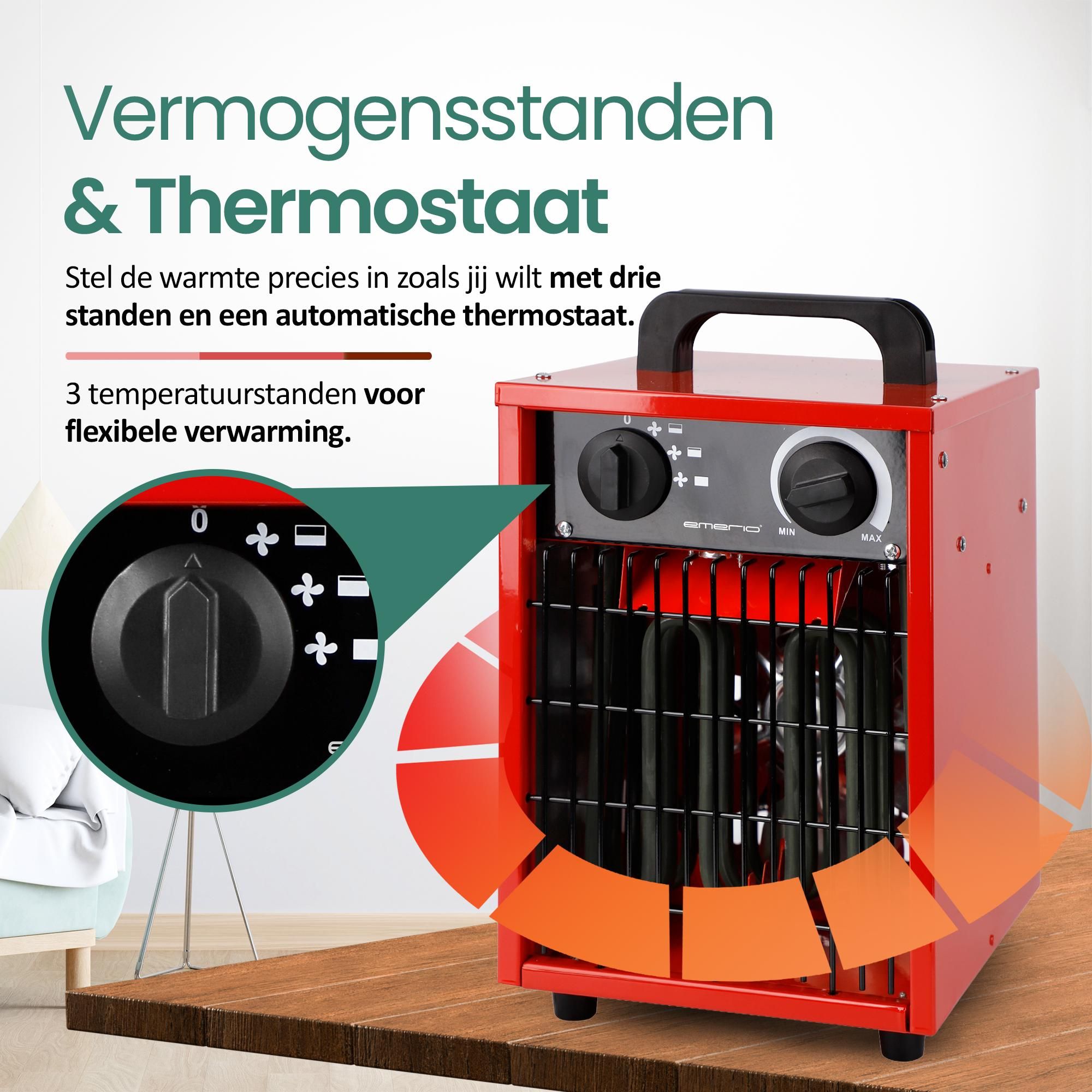 Emerio Ventilatorkachel – tot 30 m² – 3000 W – IP24 – Ventilatiefunctie – Instelbare Thermostaat – 3 Verwarmingsstanden – FH-102990