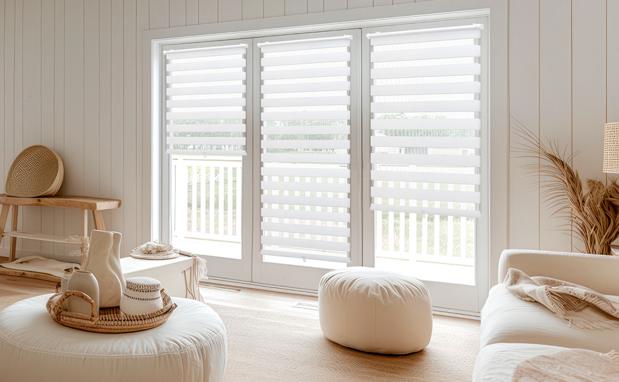 Doppelrollo schnurlos Duo Rollo Klemmfix Rollos für Fenster ohne Bohren & zum Bohren Faltrollo 115x210cm Weiß