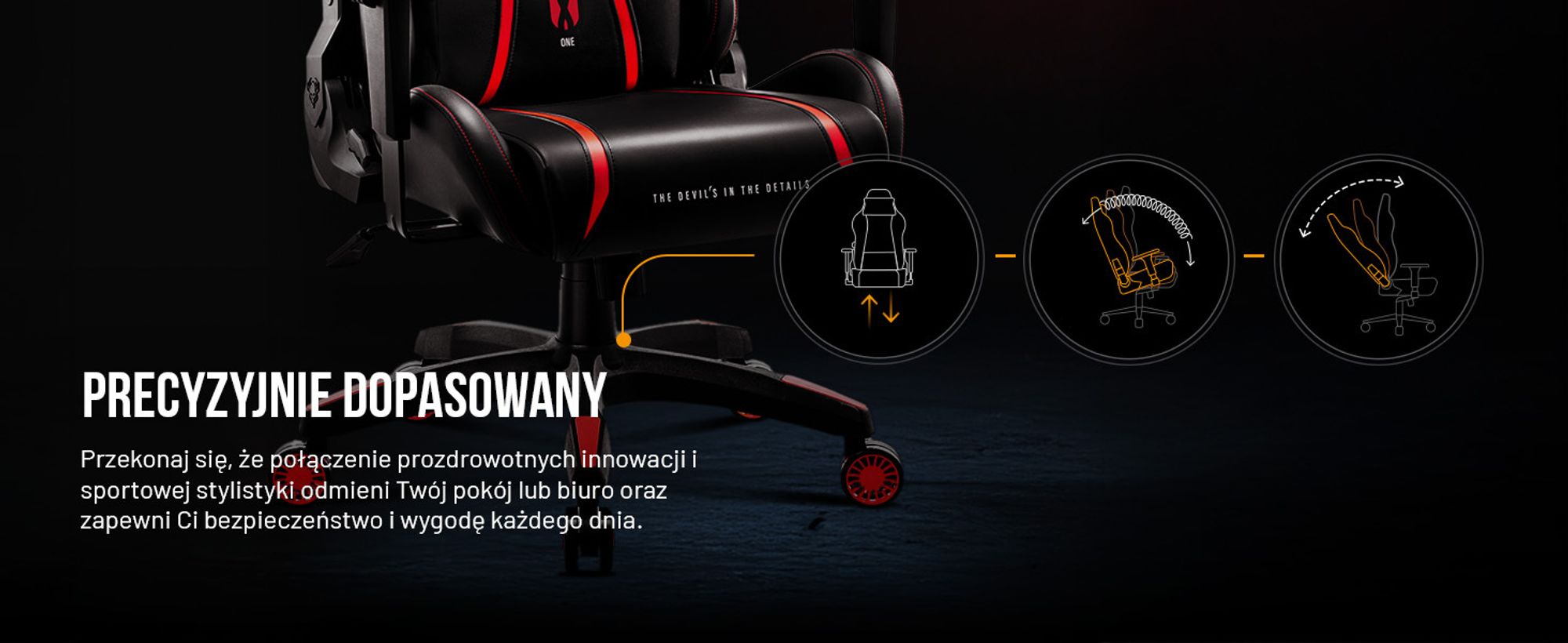 DIABLO Fotel Gamingowy Obrotowy Krzesło dla Gracza | Podłokietniki Poduszka pod Lędźwie i Kark  | X-One 2.0 |  Normal Size, Czarno-czerwony