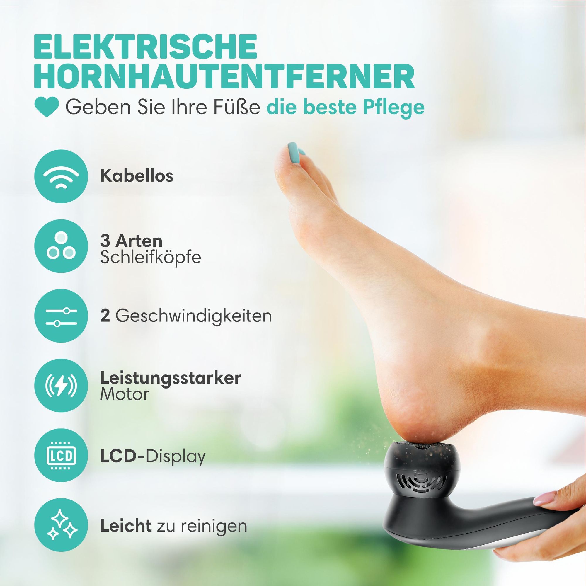 Vulpes Goods Elektrischer Hornhautentferner PRO, Professionelles Hornhautentferner Set, Fußfeile, USB Wiederaufladbar, Wasserdicht