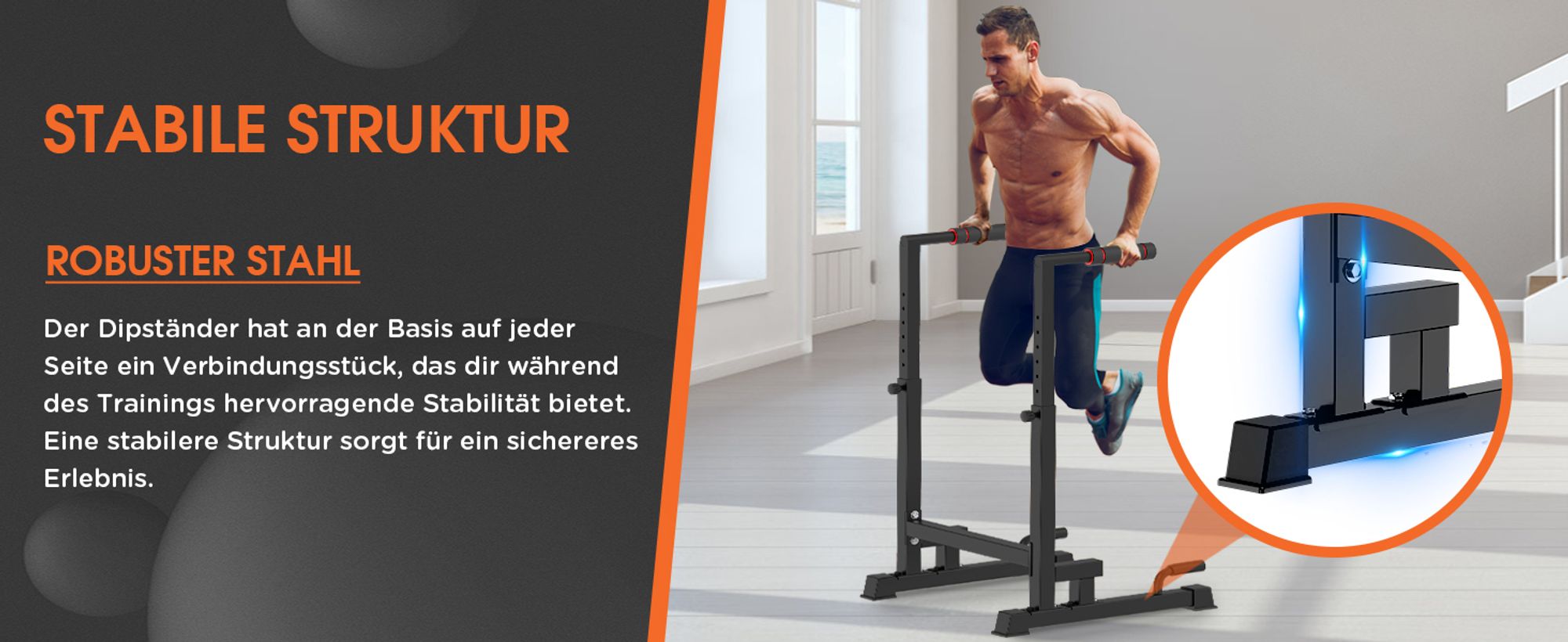 DH FitLife Dip Barren Dipständer 9-fach verstellbar (100-130cm) - Kraftstation für Zuhause, Calisthenics & Krafttraining Parallettes