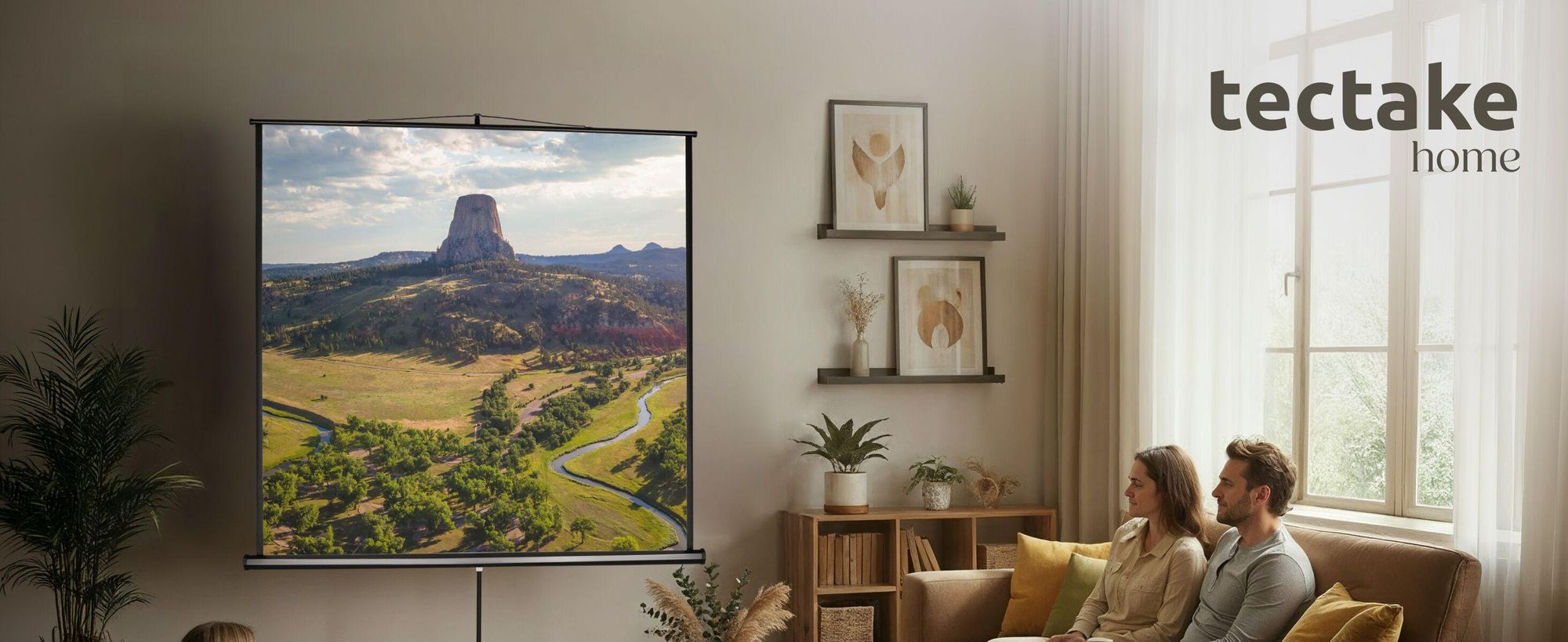 tectake® Beamer-Leinwand ausziehbar Doppelschicht-Gewebetuch, faltenfrei