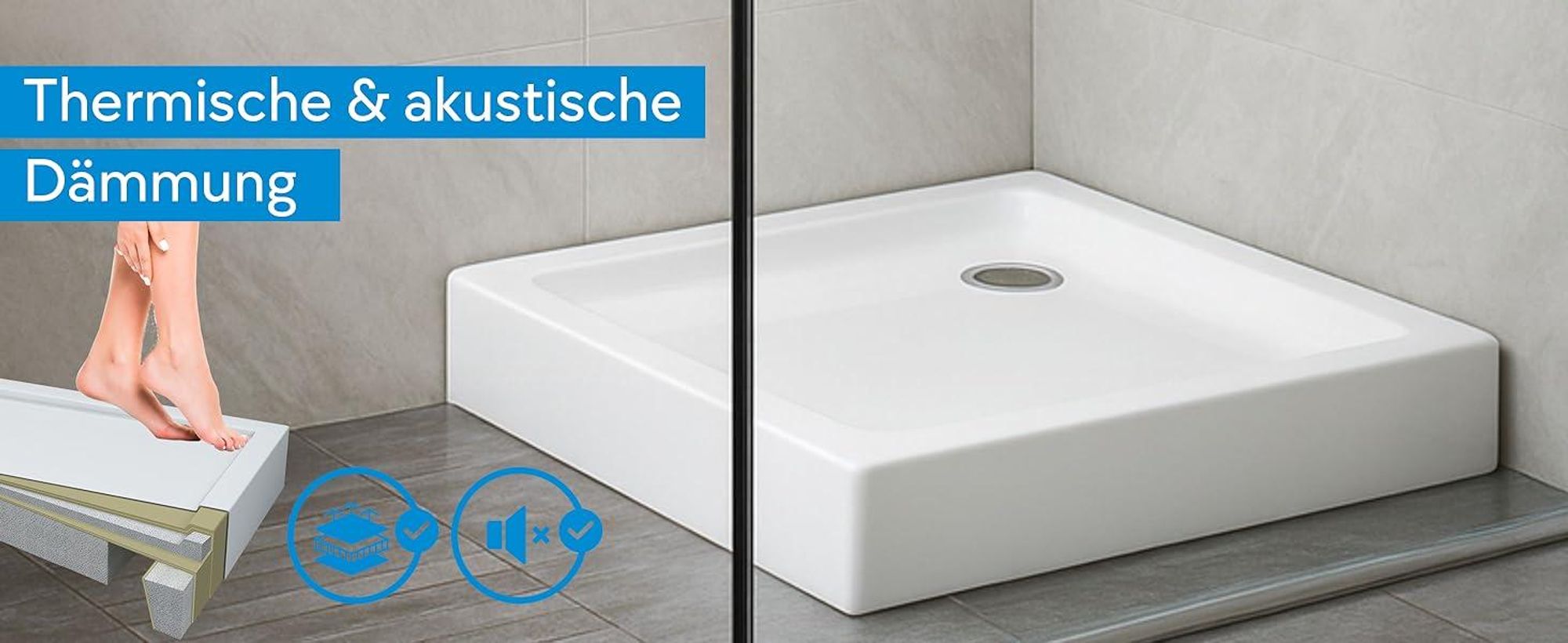 AQUABAD Duschwanne/Duschtasse | Forta Plus mit LeakProtect Technologie Smooth White 90x90cm Quadrat