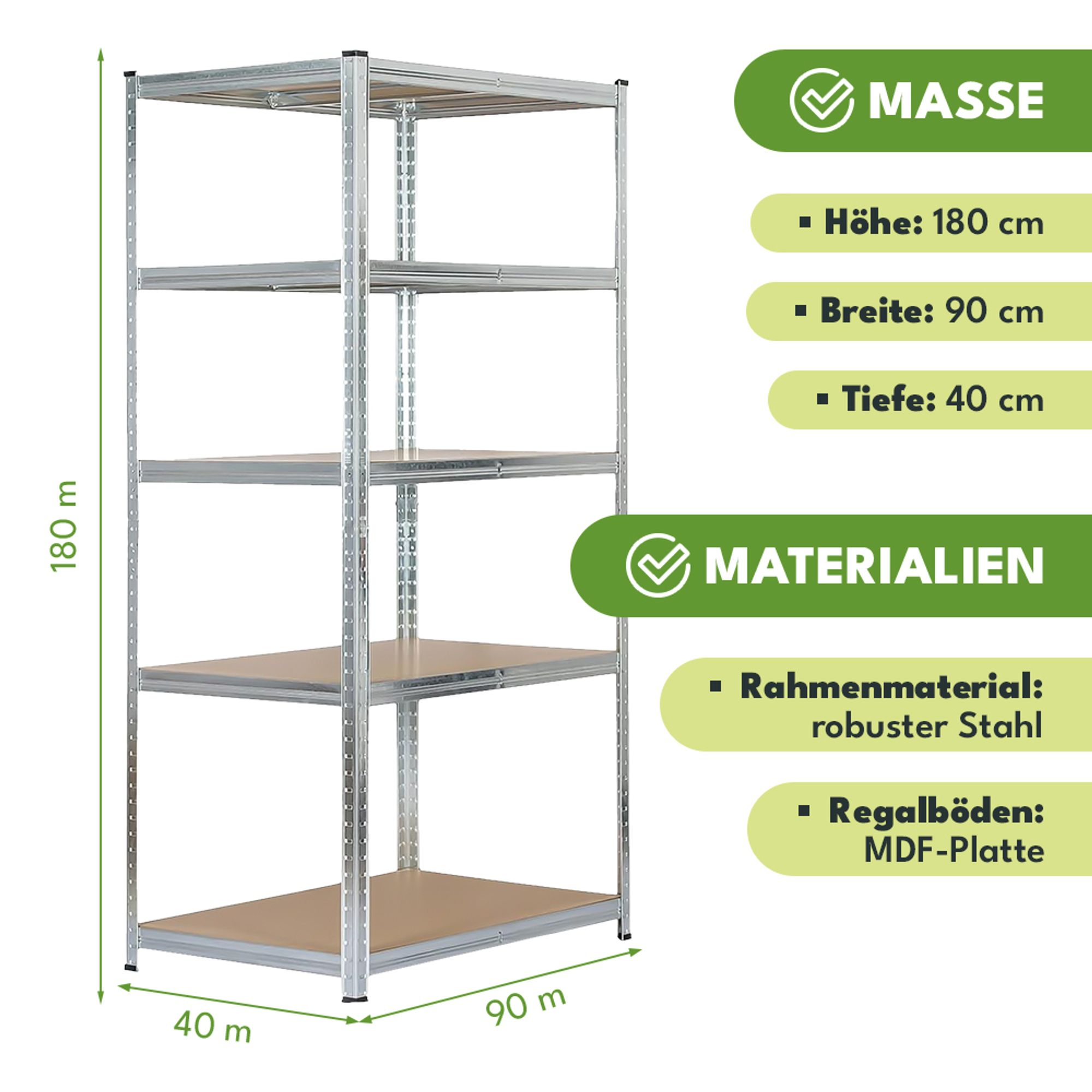 KRUMAD Schwerlastregal 180x90x40 cm 5 MDF Böden 875 kg Tragkraft Regal Metall für Garage Keller Werkstatt Lagerregal ohne Schrauben Höhenverste