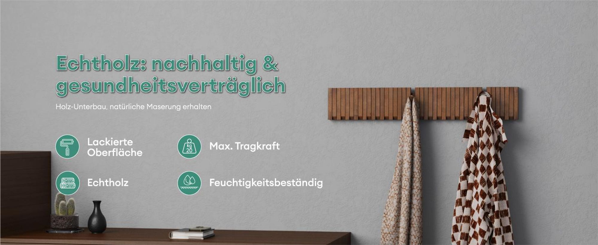Mai & Mai Kleiderhaken Wandgarderobe Wandhaken aus Holz Garderobe mit 14 magnetischen Klapphaken Garderobenleiste Garderobenhaken Matt weiß Twigro-01