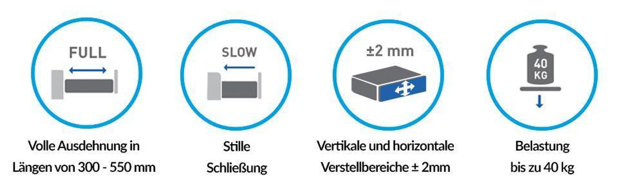 GTV Schubladensystem AXIS PRO, Schubkastengarnitur mit Vollauszug, Weiß, Belastbarkeit bis 40 kg, Push to Open mit Synchronisation, den Freien Zugang, Breite: 300 mm, Höhe: 200 mm