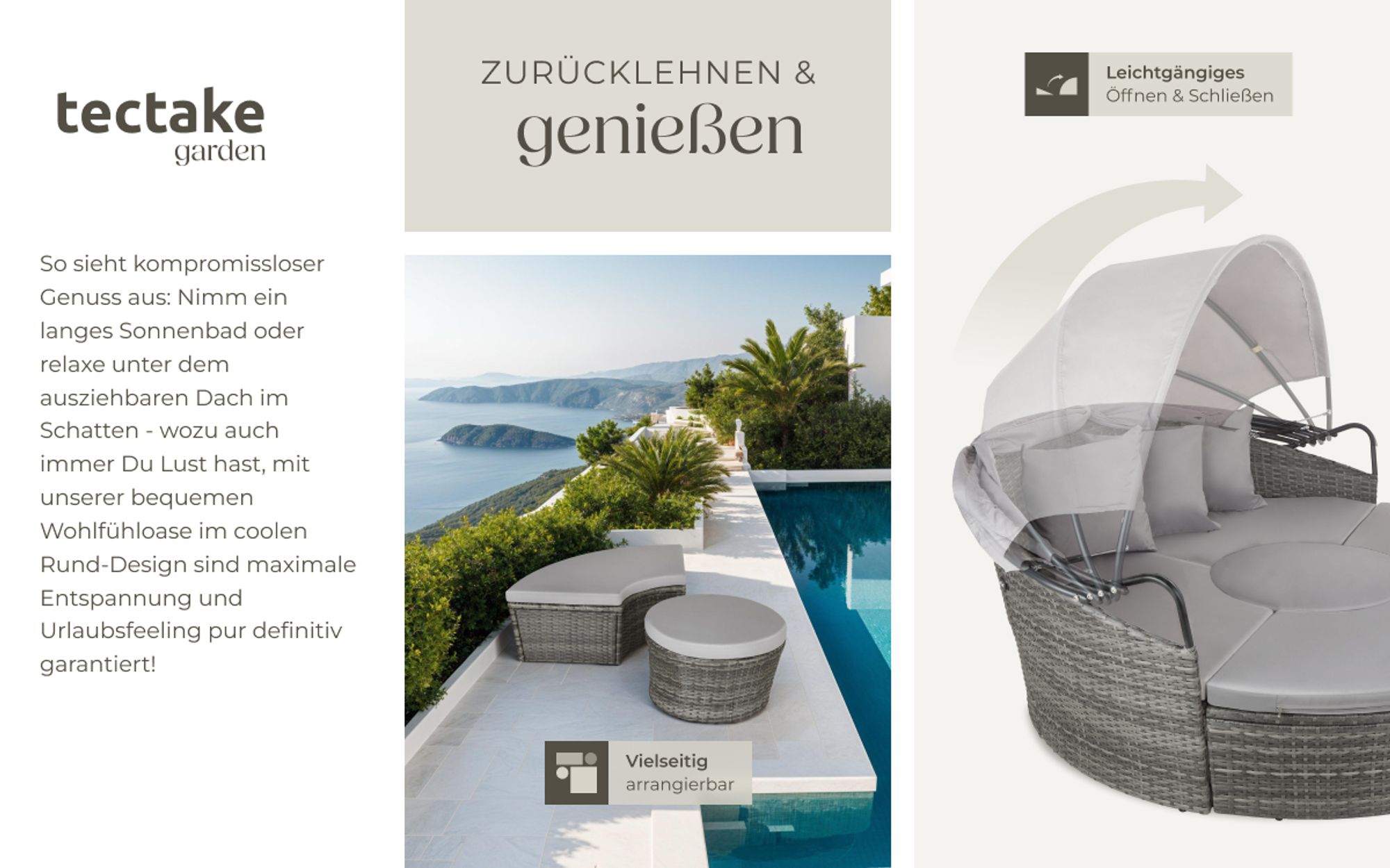 tectake® Rattan Sonneninsel Santorin widerstandsfähig UV-beständig
