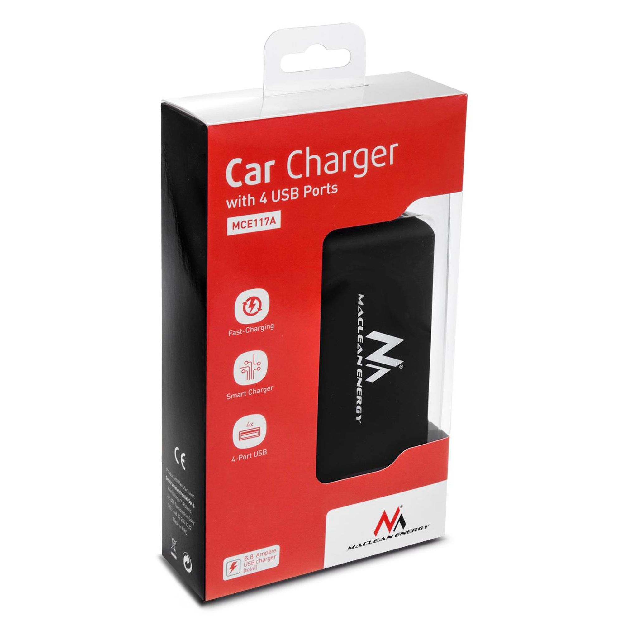 Maclean Auto-Zigarettenanzünder-Steckdosen-Verteiler Voltmeter 3 Zigarettenanzünder-Steckdosen 4xUSB 4,8A max 120W schwarz gummiert MCE117