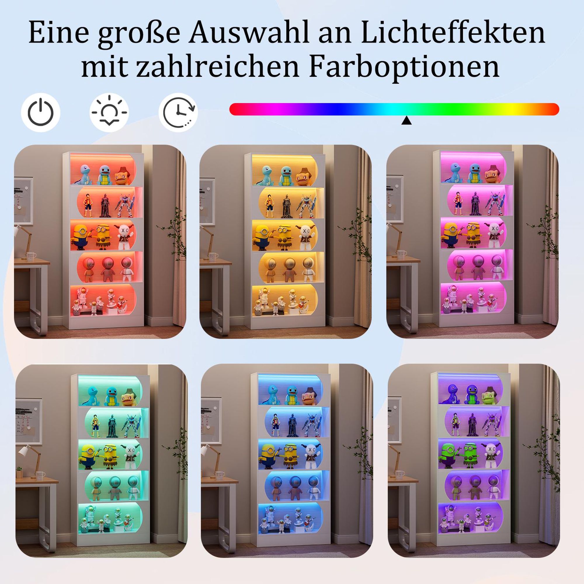 Bücherregal mit LED Beleuchtung, 5 Ebenen freistehend, 180 cm hohes Standregal mit offenen Ablagen, modernes Aufbewahrungsregal für Wohnzimmer, Weiß