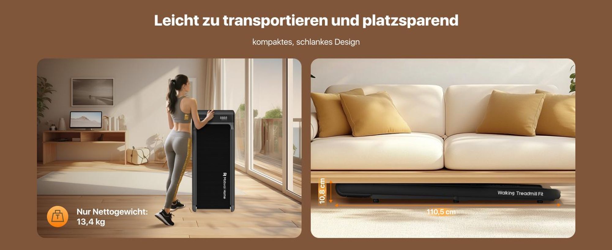 Mobvoi Walking Pad Smart KI Untertisch-Laufband, tragbares 2-in-1 Laufband für Zuhause & Büro, Gehen & Joggen, TicSports Zwift Kinomap, 120kg 6km/h