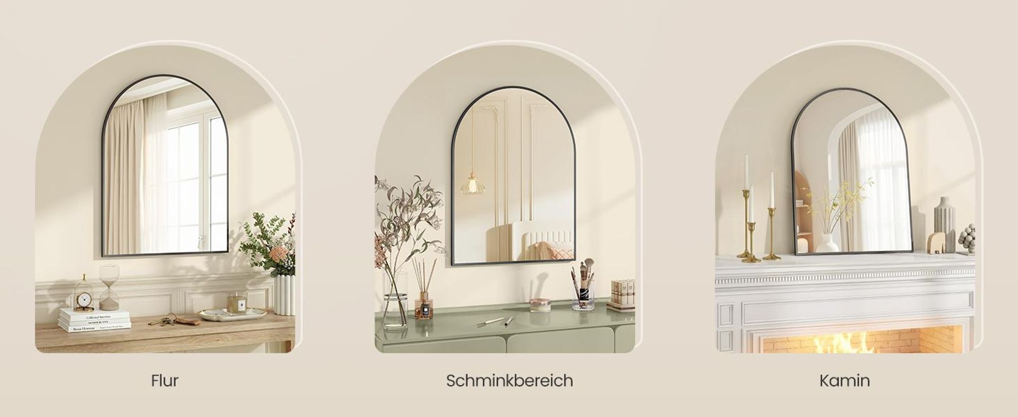 SONGMICS Wandspiegel, gewölbter Spiegel, Aluminiumrahmen, 81 x 61 cm, mit Sicherheitsfolie, schwarz