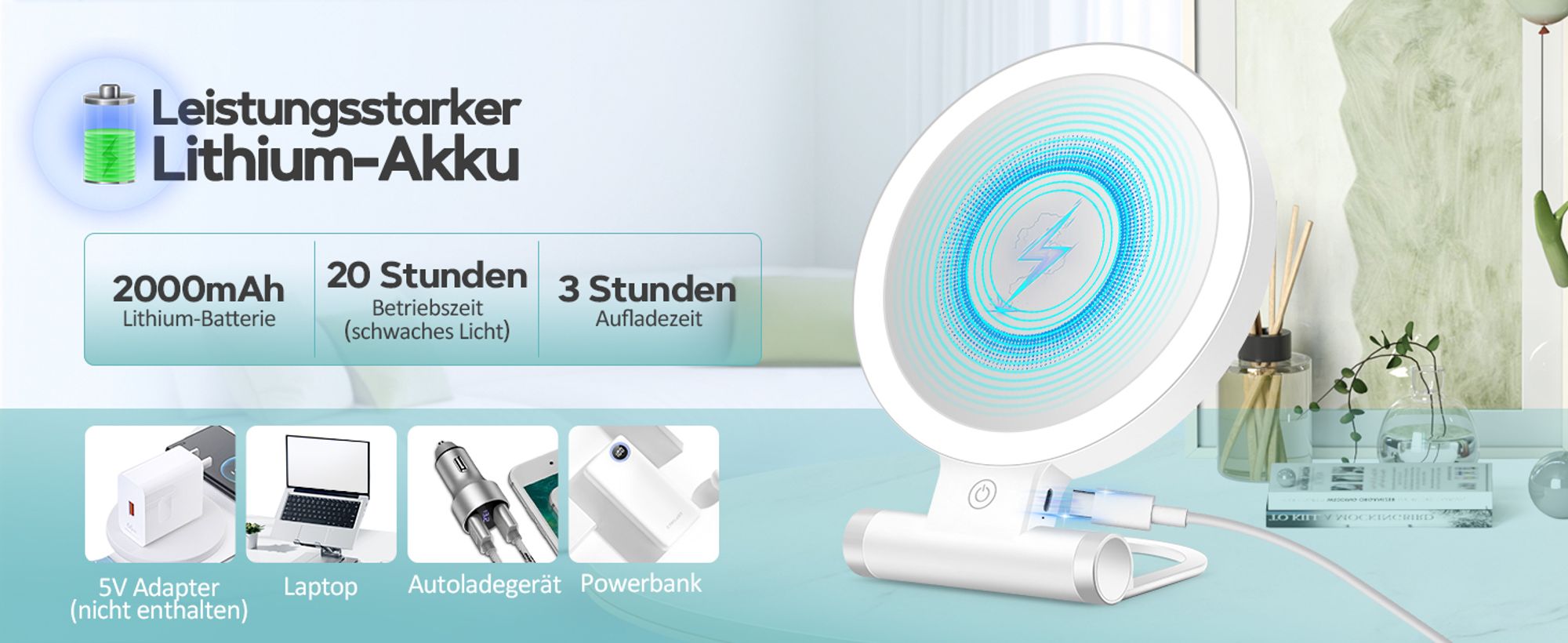 Schminkspiegel mit Beleuchtung,Doppelseitiger1X/30X Vergrößerungsspiegel mit Licht, 2000mAh 3 Farben Beleuchtungsmodi, Einstellbare Helligkeit, Faltbarer Kompakter Makeup Spiegel Reisegröße