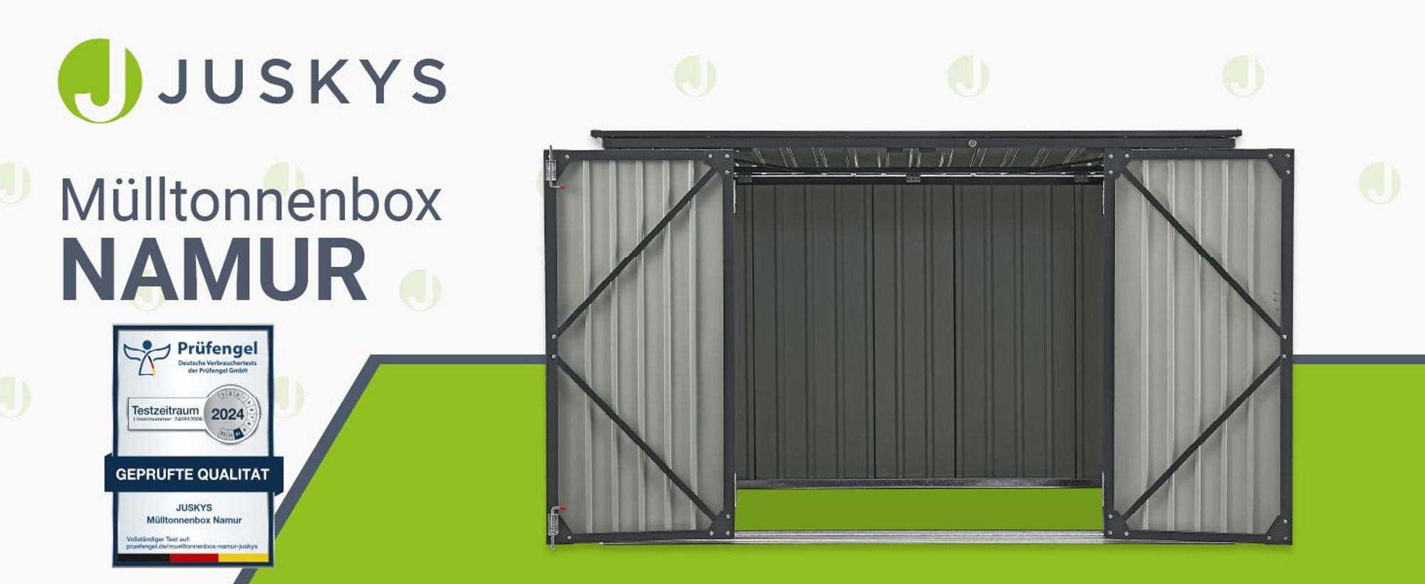 Juskys 3er Mülltonnenbox Namur 3 x 120 Liter Tonnen - 2 m² - 2 große Türen - Metall Mülltonnenverkleidung Müllbox Müllhaus Aufbewahrungsbox