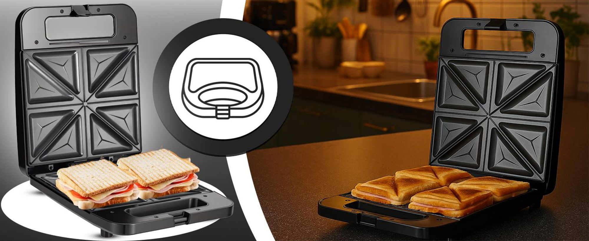 Sandwichmaker XXL 1400W für 4 Toasts Sandwiches Sandwichtoaster mit Antihaftbeschichtung, Sandwich-Maker, Toastscheiben, Retoo