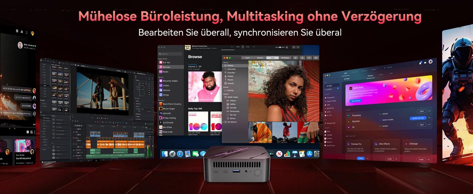 Blackview MP100 Mini PC Gaming AMD Ryzen 5 7430U(6C/12T, bis zu 4.3 GHz), 32GB RAM LPDDR4 1TB NVME PCIe3.0 SSD, WiFi 6/4K UHD/USB 3.2*2/Type C 3.0*2