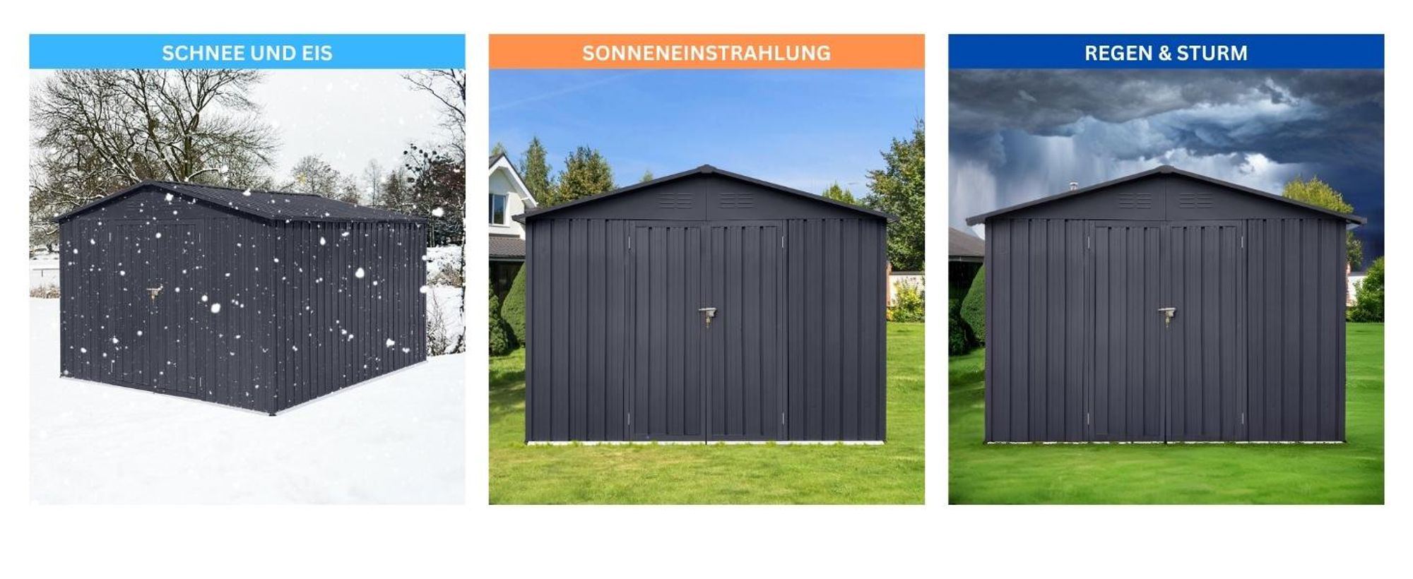 Albatros Profi Gerätehaus XXL – verzinktes Metall in Anthrazit (RAL 7016) | 259x313x192cm, 15,5m³ | Inkl. Schloss & Werkzeughaken | wetterfest