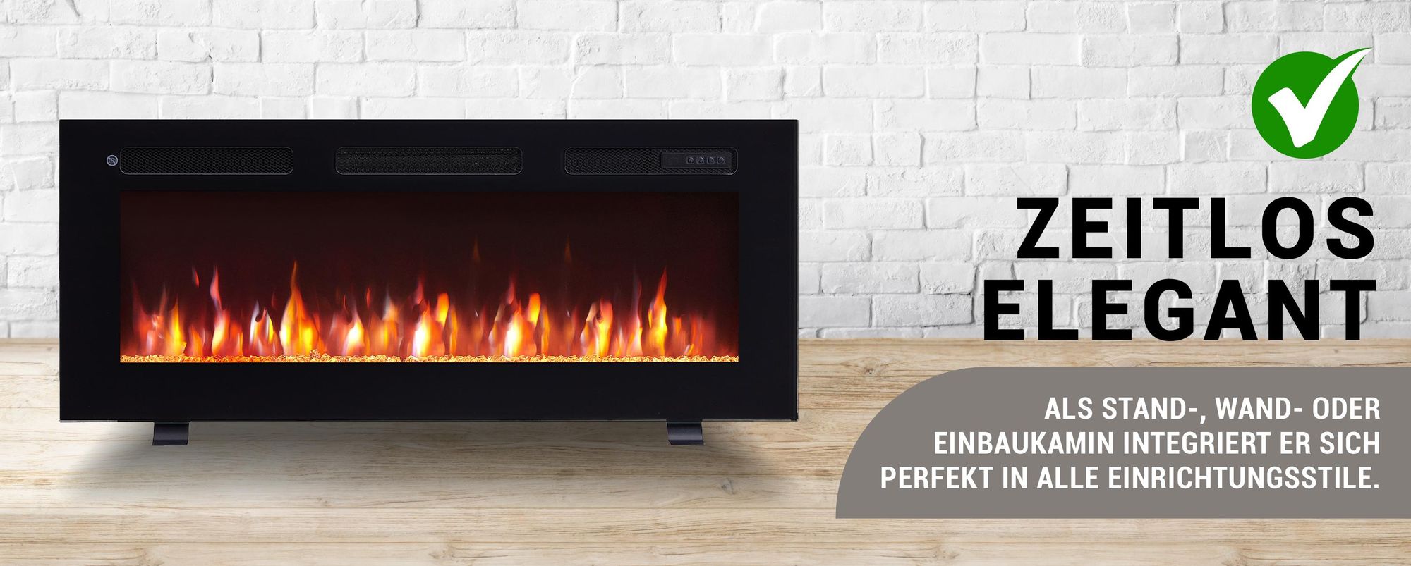 BALDERIA Elektrokamin Leif 40" | 3in1 Stand/Wand/Einbaukamin, 3D-Flammeneffekt, dimmbar, Heizung 1800W, Timer, Thermostat, Startsteuerung | Schwarz